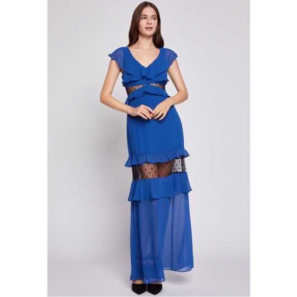 BCBG Generation women’s blue and black tiered ruffle maxi dress - Picture 1 of 9